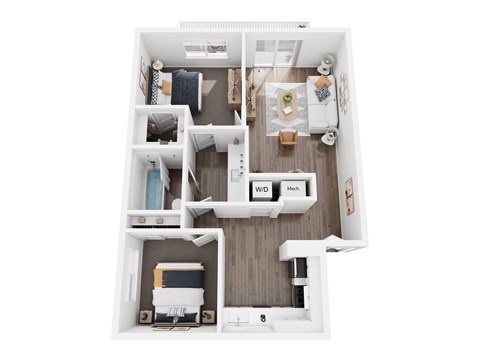 Floor plan for 2 beds, 1 bath, 850 sqft